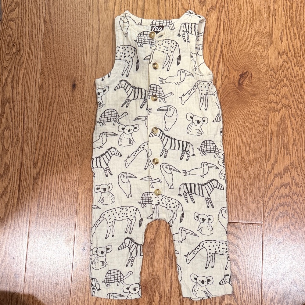 Tea Collection Cream Animal Print Romper 3-6 months
